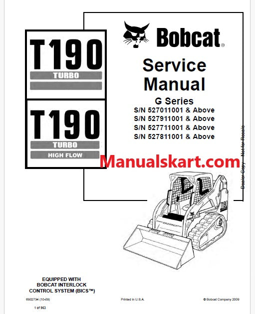 Bobcat T190 Turbo, T190 Turbo High Flow Compact Track Loader Pdf Repair Service Manual (Pb no. 6902734)