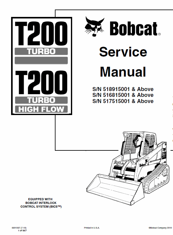 Bobcat T200 Turbo Compact Track Loader Pdf Repair Service Manual Download