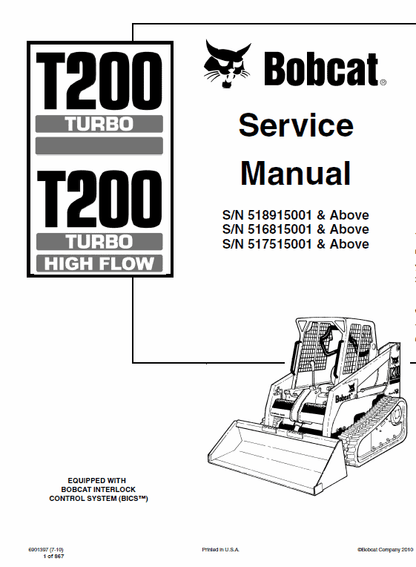 Bobcat T200 Turbo Compact Track Loader Pdf Repair Service Manual