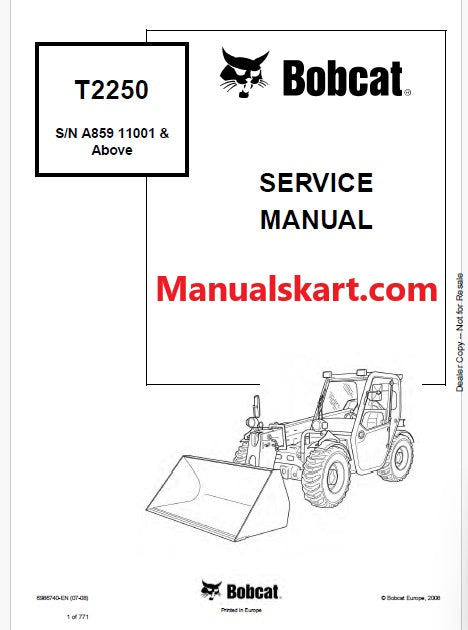 Bobcat T2250 Telescopic Handler Pdf Repair Service Manual (Pb no. 6986740-EN)