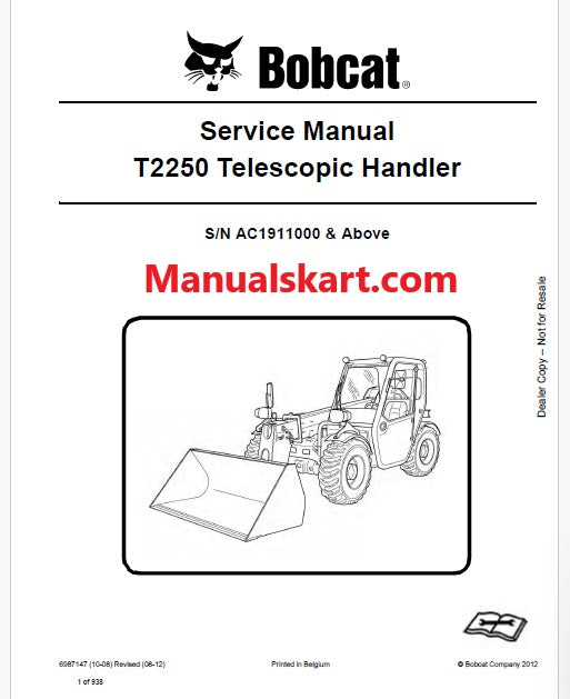 Bobcat T2250 Telescopic Handler Pdf Repair Service Manual (Pb no. 6987147)