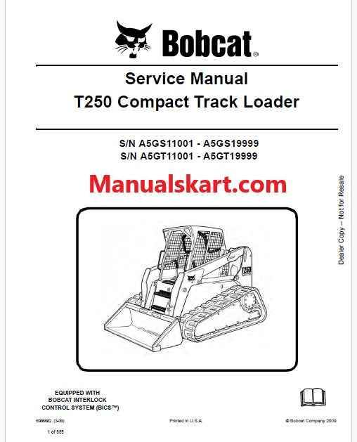 Bobcat T250 Compact Track Loader Pdf Repair Service Manual (Pb no. 6986682)