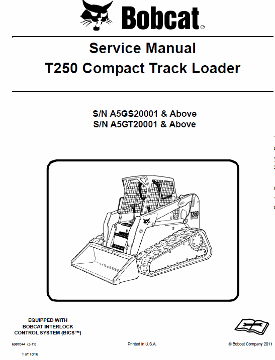 Bobcat T250 Compact Track Loader Pdf Repair Service Manual