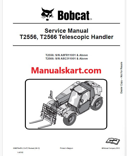 Bobcat T2556, T2566 Telescopic Handler Pdf Repair Service Manual (Pb no. 6986764-EN)