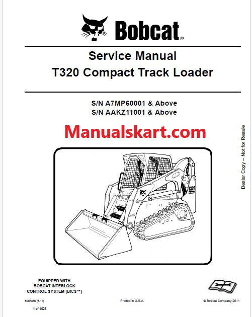 Bobcat T320 Compact Track Loader Pdf Repair Service Manual (Pb no. 6987046)