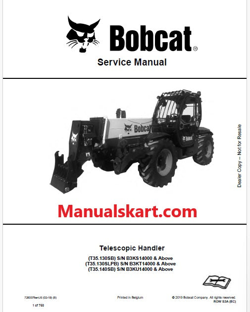 Bobcat T35.130SB, T35.130SLPB, T35.140SB Telescopic Handler Pdf Repair Service Manual (Pb no. 7283375enUS)