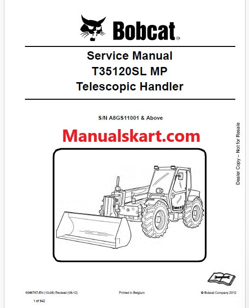 Bobcat T35120SL MP Telescopic Handler Pdf Repair Service Manual (Pb no. 6986767-EN)