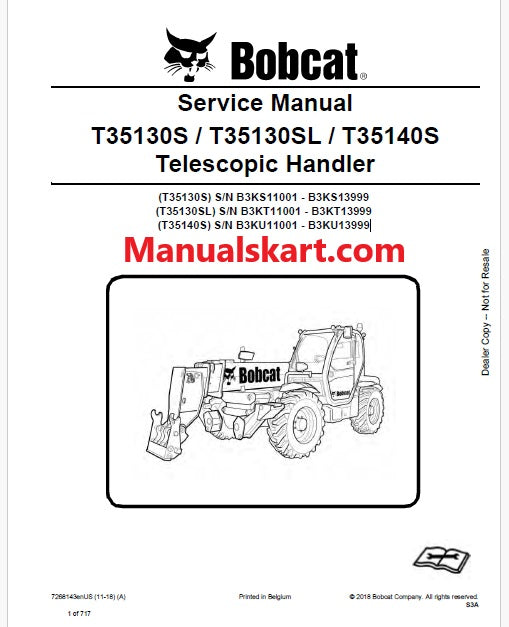 Bobcat T35130S, T35130SL, T35140S Telescopic Handler Pdf Repair Service Manual (Pb no. 7268143enUS)