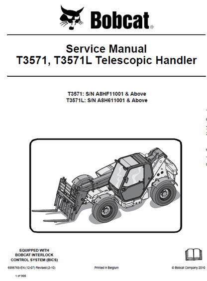 Bobcat T3571, T3571l Telescopic Handler Pdf Repair Service Manual