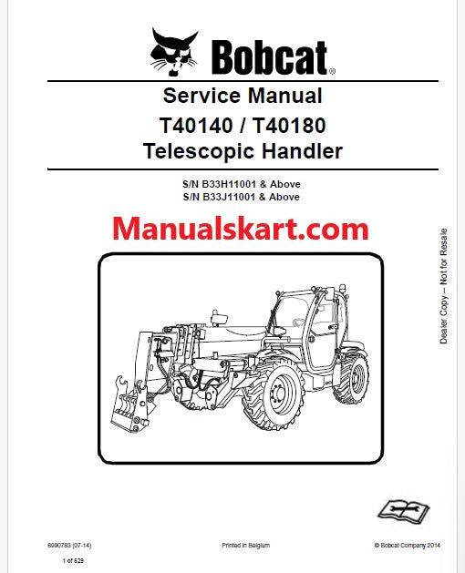 Bobcat T40140, T40180 Telescopic Handler Pdf Repair Service Manual (Pb no. 6990783)