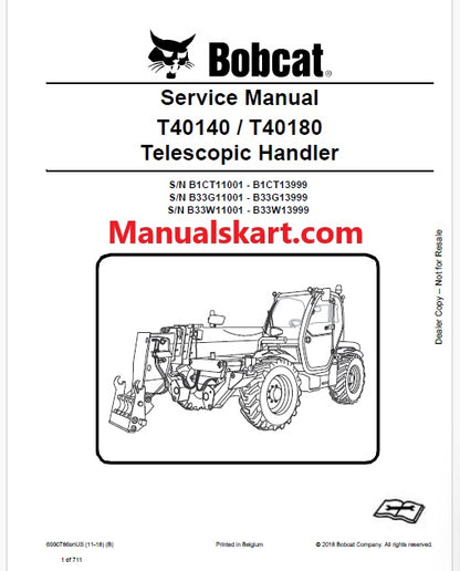 Bobcat T40140, T40180 Telescopic Handler Pdf Repair Service Manual (Pb no. 6990786enUS)