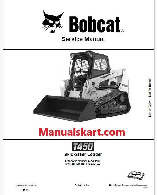 Bobcat T450 Compact Track Loader Pdf Repair Service Manual (Pb no. 6990394enUS)