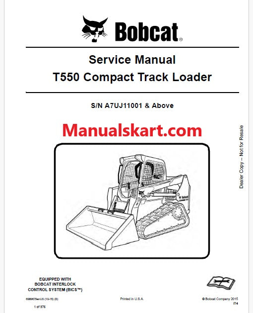 Bobcat T550 Compact Track Loader Pdf Repair Service Manual (Pb no. 6989679enUS)