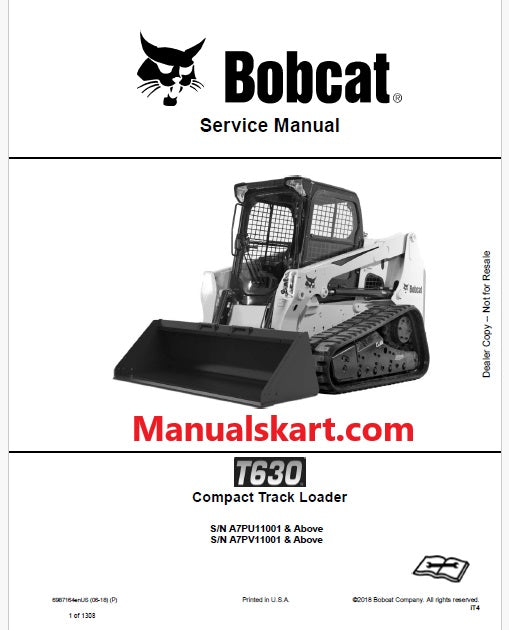 Bobcat T630 Compact Track Loader Pdf Repair Service Manual (Pb no. 6987164enUS)