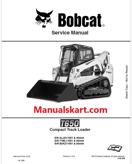 Bobcat T650 Compact Track Loader Pdf Repair Service Manual (Pb no. 6990755enUS)