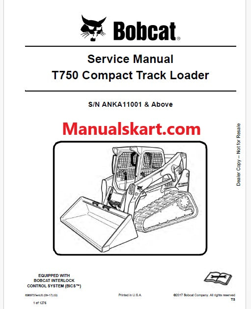 Bobcat T750 Compact Track Loader Pdf Repair Service Manual (Pb no. 6989737enUS)