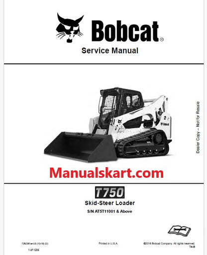 Bobcat T750 Compact Track Loader Pdf Repair Service Manual (Pb no. 7252381enUS)