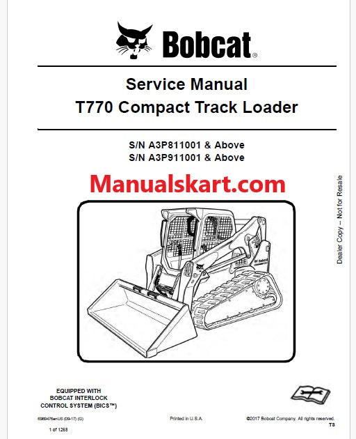 Bobcat T770 Compact Track Loader Pdf Repair Service Manual (Pb no. 6989476enUS)