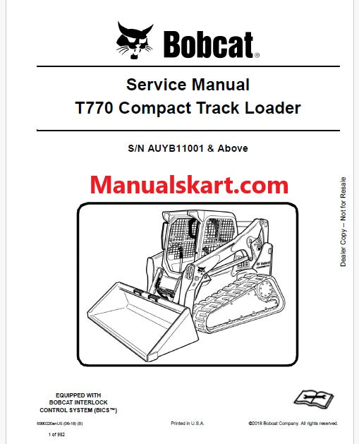 Bobcat T770 Compact Track Loader Pdf Repair Service Manual (Pb no. 6990220enUS)