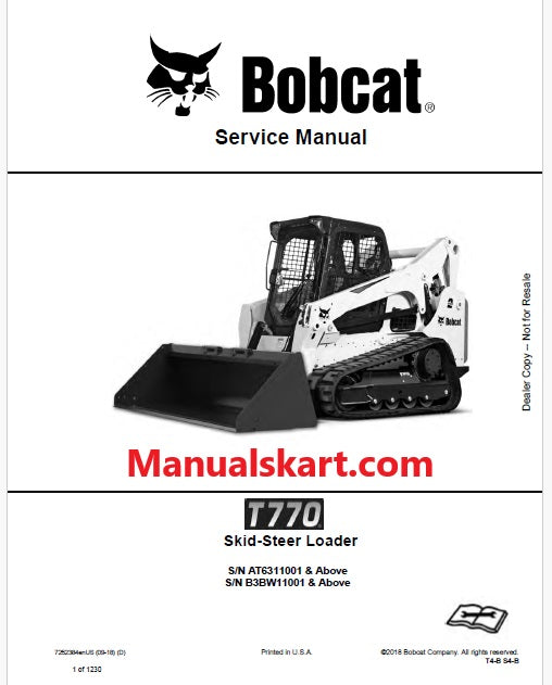 Bobcat T770 Compact Track Loader Pdf Repair Service Manual (Pb no. 7252384enUS)