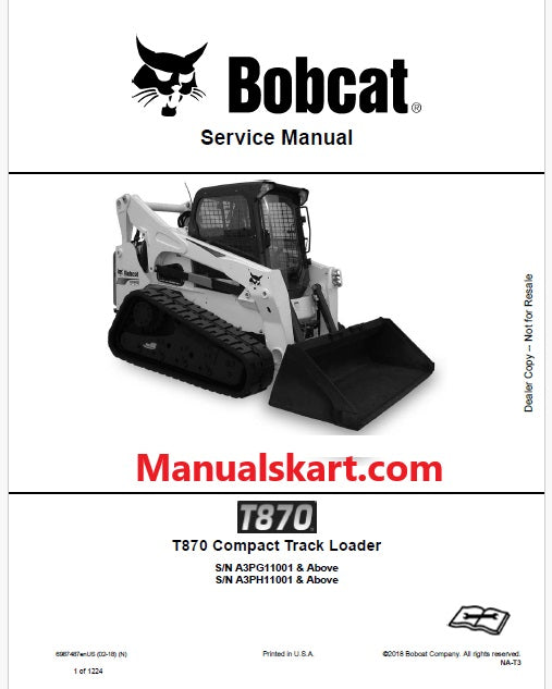 Bobcat T870 Compact Track Loader Pdf Repair Service Manual (Pb no. 6987487enUS)