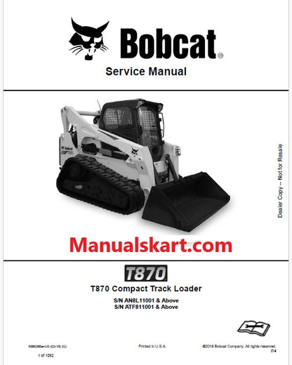 Bobcat T870 Compact Track Loader Pdf Repair Service Manual (Pb no. 6990269enUS)