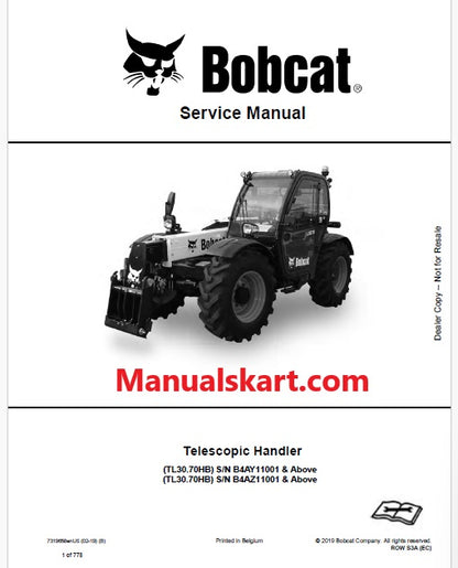 Bobcat TL30.70HB, TL30.70HB Telescopic Handler Pdf Repair Service Manual (Pb no. 7319658enUS)