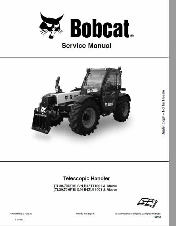 Bobcat Tl30.70 DRB and HRB Telescopic Handler Pdf Repair Service Manual Download (p. Nb. 7400365enus 07-20 0)