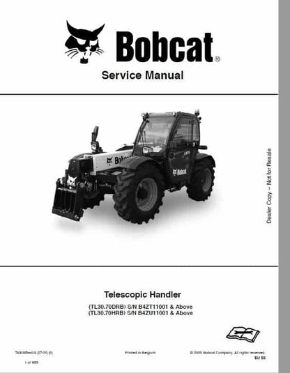 Bobcat Tl30.70 DRB and HRB Telescopic Handler Pdf Repair Service Manual (p. Nb. 7400365enus 07-20 0)