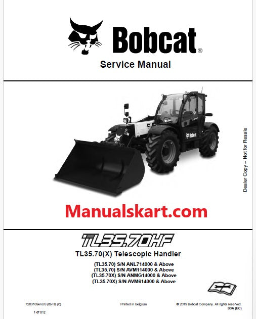 Bobcat TL35.70, TL35.70, TL35.70X, TL35.70X Telescopic Handler Pdf Repair Service Manual (Pb no. 7283169enUS)