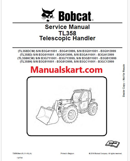 Bobcat TL358 Telescopic Handler Pdf Repair Service Manual (Pb no. 7265608enUS)