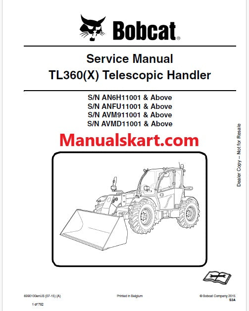 Bobcat TL360(X) Telescopic Handler Pdf Repair Service Manual (Pb no. 6990100enUS)