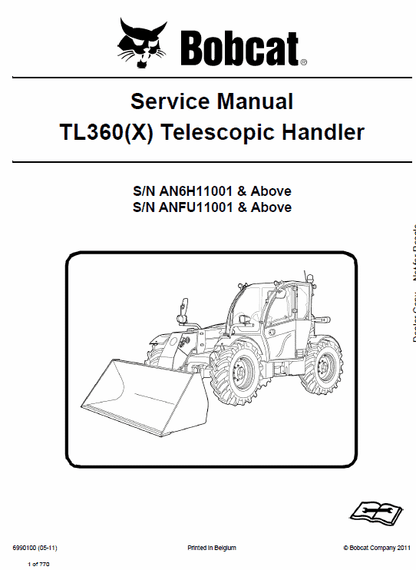 Bobcat Tl360 (x) Telescopic Handler Pdf Repair Service Manual