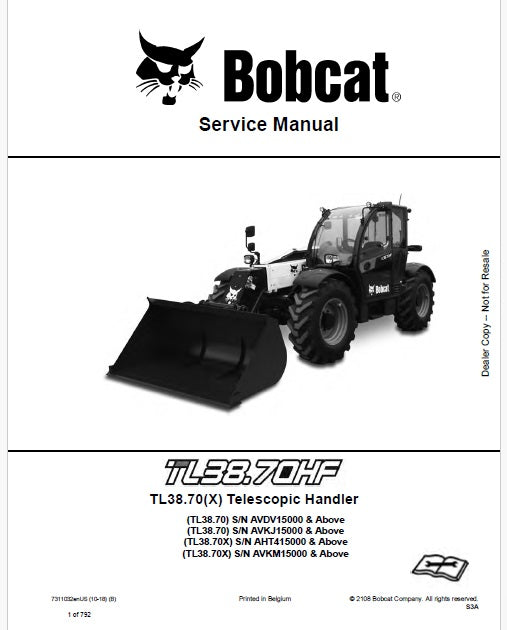 Bobcat TL38.70, TL38.70X, TL38.70HF Telescopic Handler Pdf Repair Service Manual Download