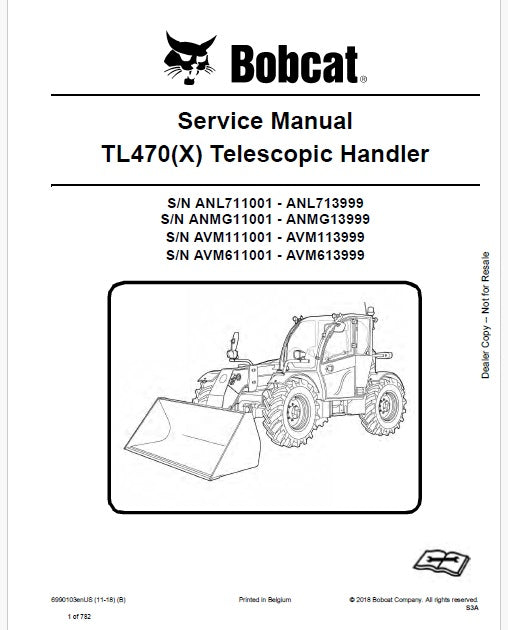 Bobcat TL470 (x) Telescopic Handler Pdf Repair Service Manual Download