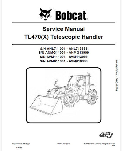 Bobcat TL470 (x) Telescopic Handler Pdf Repair Service Manual