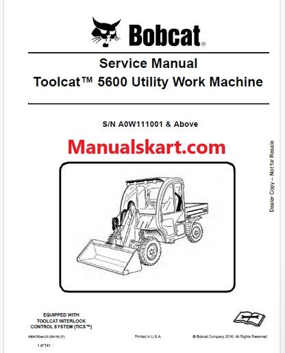 Bobcat Toolcat 5600 Utility Work Machine Pdf Repair Service Manual (Pb no. 6904792enUS)