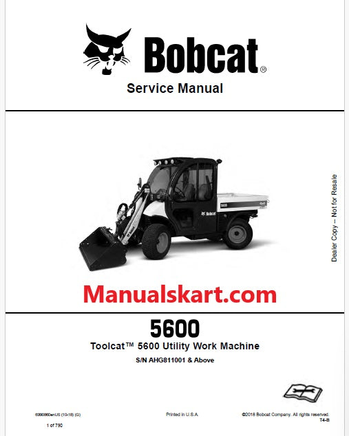 Bobcat Toolcat 5600 Utility Work Machine Pdf Repair Service Manual (Pb no. 6990860enUS)