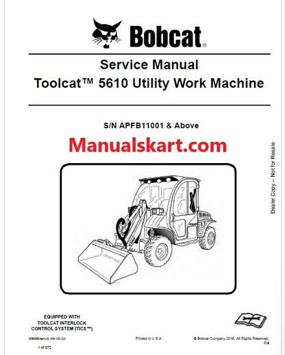 Bobcat Toolcat 5610 Utility Work Machine Pdf Repair Service Manual (Pb no. 6990054enUS)