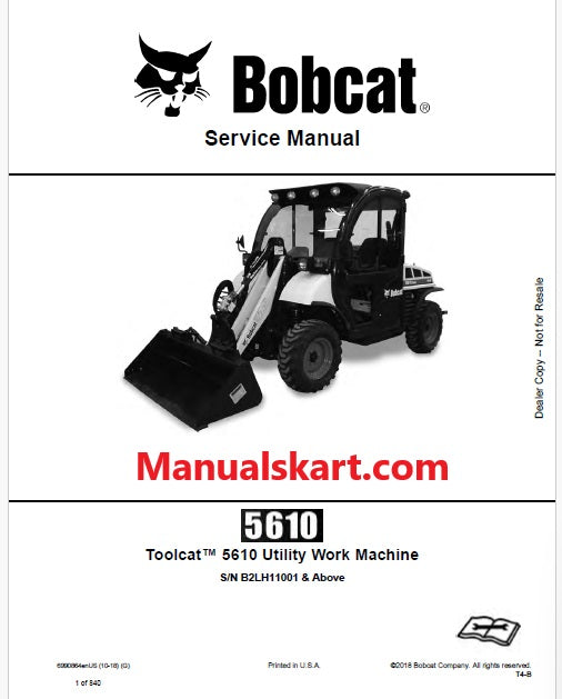 Bobcat Toolcat 5610 Utility Work Machine Pdf Repair Service Manual (Pb no. 6990864enUS)