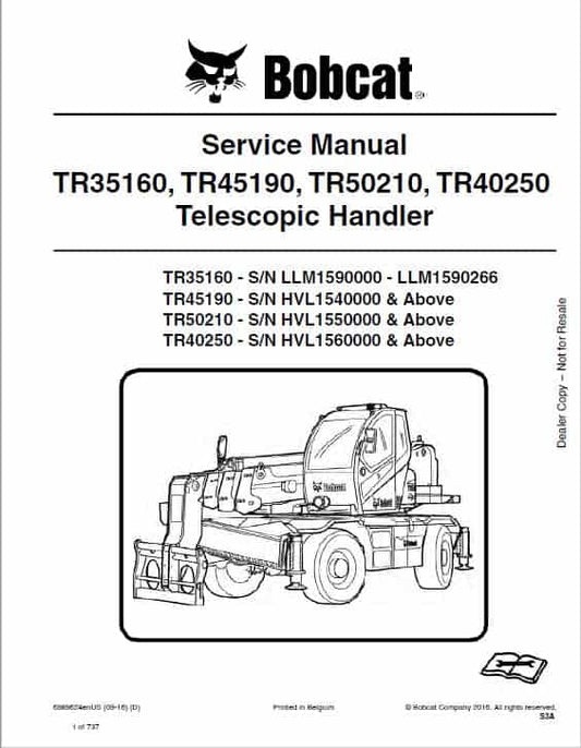 Bobcat TR35160, TR45190, TR50210, TR40250 Telescopic Handler Pdf Repair Service Manual