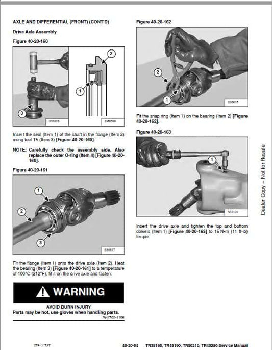 Bobcat TR35160, TR45190, TR50210, TR40250 Telescopic Handler Pdf Repair Service Manual