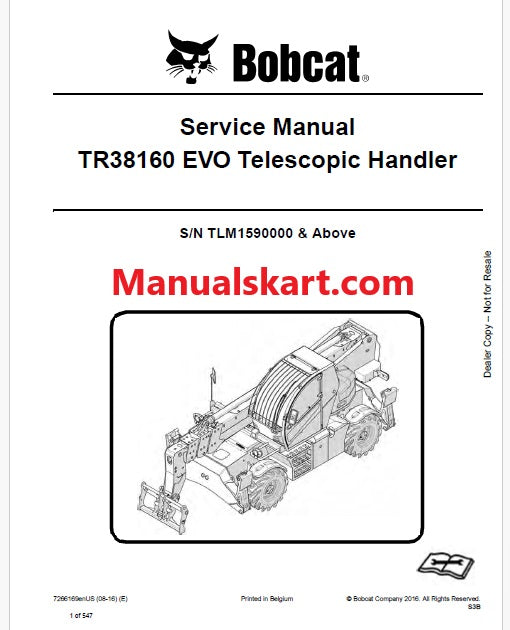 Bobcat TR38160 EVO Telescopic Handler Pdf Repair Service Manual (Pb no. 7266169enUS)