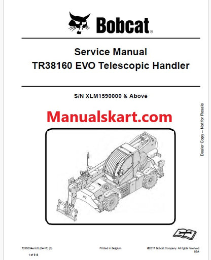 Bobcat TR38160 EVO Telescopic Handler Pdf Repair Service Manual (Pb no. 7285034enUS)