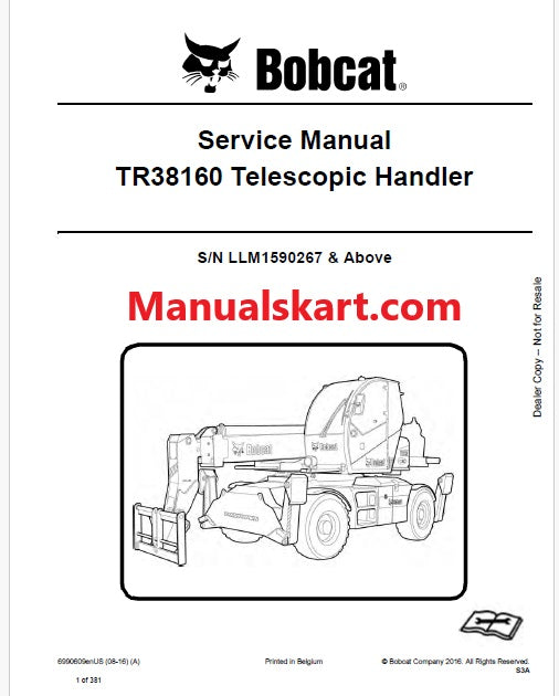 Bobcat TR38160 Telescopic Handler Pdf Repair Service Manual (Pb no. 6990609enUS)