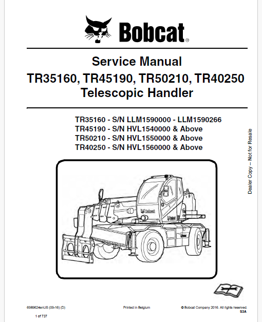 Bobcat TR40250 Telescopic Handler Pdf Repair Service Manual Download