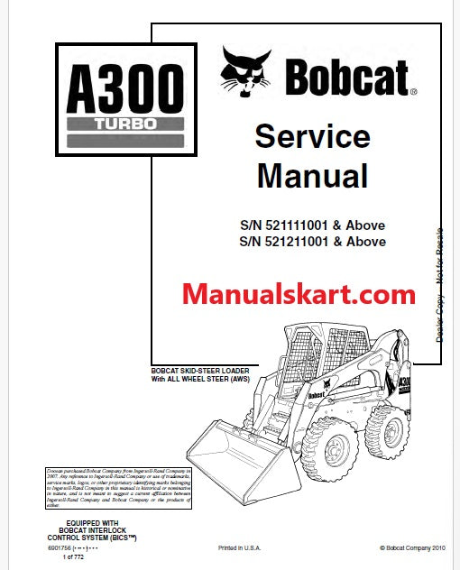 Bobcat Turbo A300 Skid Steer Loader Pdf Repair Service Manual