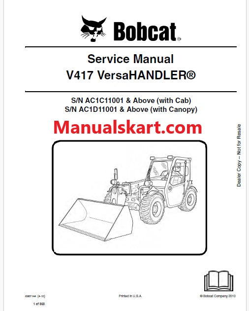 Bobcat V417 Telescopic VersaHANDLER Pdf Repair Service Manual (Pb no. 6987144)