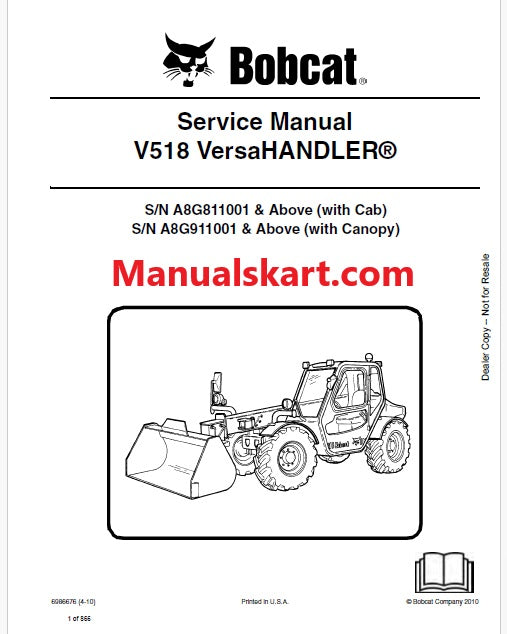 Bobcat V518 Telescopic VersaHANDLER Pdf Repair Service Manual (Pb no. 6986676)