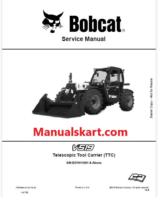 Bobcat V519 Telescopic Tool Carrier Pdf Repair Service Manual (Pb no. 7303209enUS)